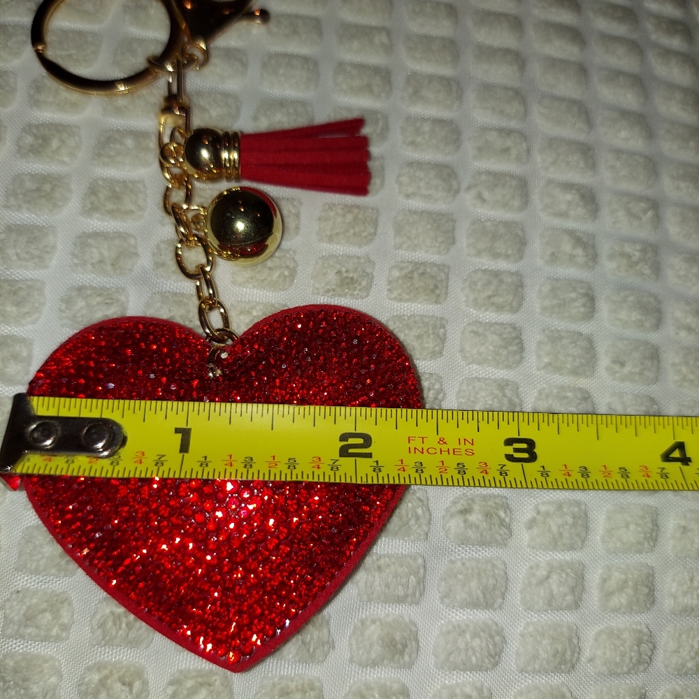 Red Rhinestone Heart Keyring Purse Charm - Picture 7 of 7